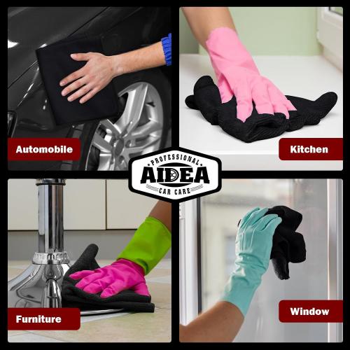 AIDEA Microfiber Cleaning Cloth Black 10PK, Microfiber Towels for Cars, Premium Wash Cloths, Dusting Cloth Lint Free Cleaning Rags for SUVs, House, Kitchen, Window, Cleaning Supplies12×12
