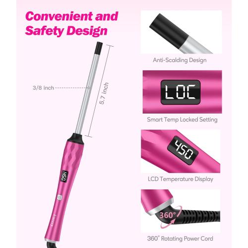 FARERY Small Curling Wand, 3/8 Inch Curling Iron for Short & Long Hair, Ceramic Small Barrel Curling Iron with Argan Oil & Keratin Infused, 30s Fast Heat Up, 12 Adjustable Temperature