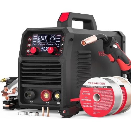 YESWELDER 140A MIG Welder, 110V/220V Dual Voltage, 4 in 1 Gas MIG/Flux Core MIG/Lift TIG/Stick Multiprocess Large LED Digital Display MIG Welding Machine