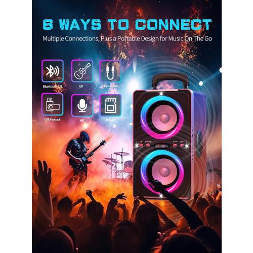 YIER Bluetooth Speaker, 200W Peak Loud Stereo with Big Bass, 20H Playtime, TWS, Fast Charging, Portable Handle, Wireless Large Boombox Bocina with LED Light for Party Outdoor Backyard Camping