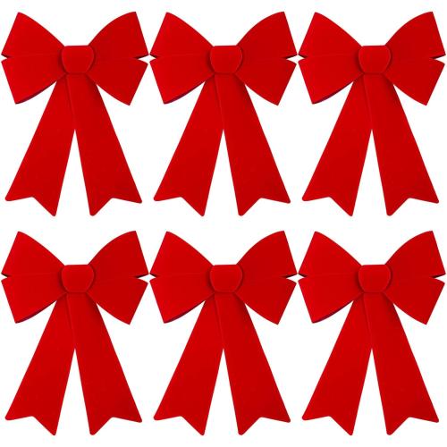Aneco 6 Pieces Red Christmas Bows Holiday Christmas Wreaths Bows 12 x 9 Inches Xmas Red Velvet Decoration Bow for Xmas Party Decoration
