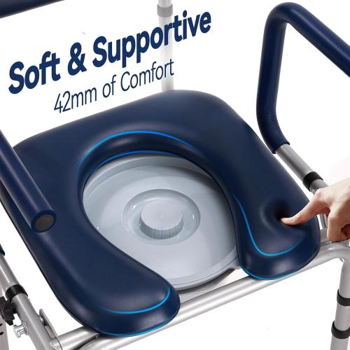Drop Arm Bedside Commodes for Seniors, Potty Chair for Adults | Portable Commode Toilet with Padded Seat and Backrest, 400lbs Capacity, Height Adjustable, 6.3QT Bucket & Splash Guard, Blue
