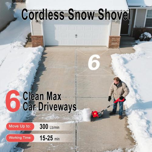 Cordless Snow Shovel, 21V Electric Cordless Snow Blower with Battery and Charger, 19FT Throw Distance, Lightweight 9.9lb for Driveway, Steps, Patio, Sidewalk(Red)