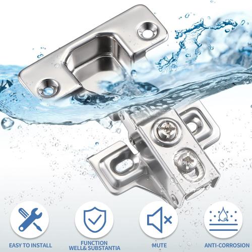 100 Pack Soft Closing Cabinet Hinges for Kitchen 1/2 Inch Partial Overlay Kitchen Cabinet Door Hinges 105 Degree Concealed with Mounting Screws for Frameless Face Frame Door