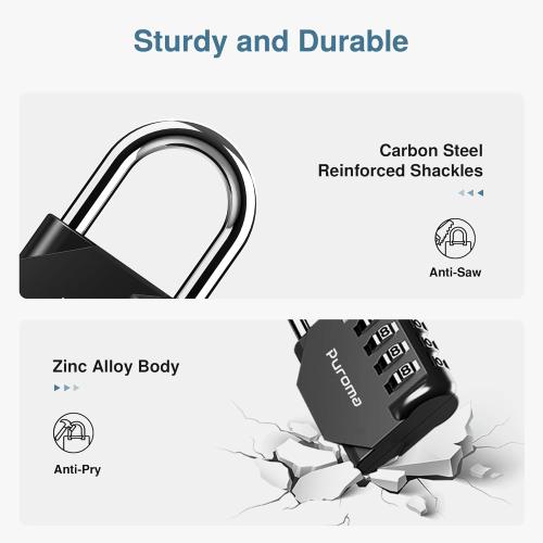Puroma 2 Pack Combination Lock Locker 4 Digits Combo Padlock Gym Black