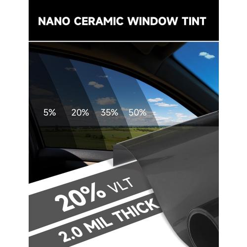 Window Tint Car Automotive, Privacy Protection, Nano Ceramic Car Window Tint, 2Mil Thick, DIY Installation, UVR 99% Heat& UV Block or Professional Application, (20% VLT), 20 x 10FT