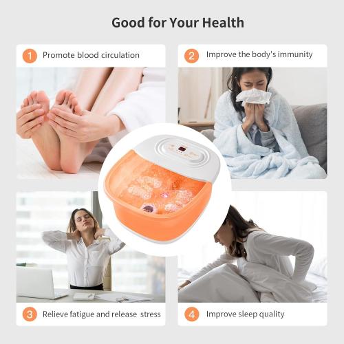 Foot Spa Bath Massager with Heat, Bubbles, Vibration and Red Light, 4 Massage Roller Pedicure Foot Spa Tub for Feet Stress Relief, Foot Soaker with Mini Acupressure Massage Points Temperature Control