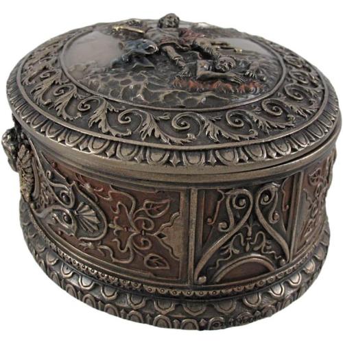 Veronese Design 4.75 Inch Saint Michael Ornate Oval Shaped Bas Relief Trinket Rosary Box Cold Cast Resin Bronze Finish