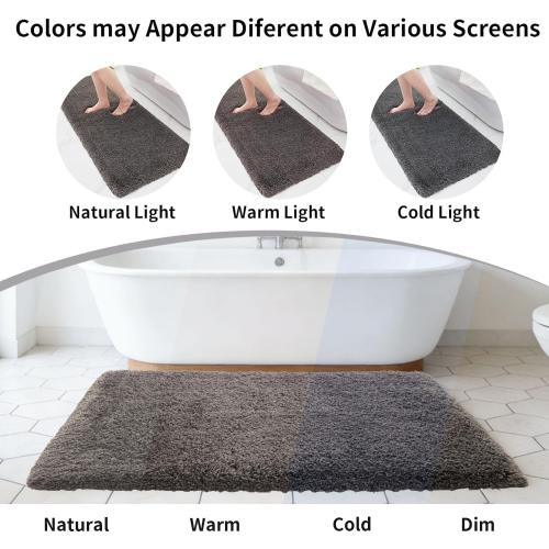 Small Bathroom Rugs 17x24 Non Slip Dark Grey Fluffy Bath Mat for Bathroom Floor Machine Washable Plush Luxury Bath Rug for Tub Soft Shaggy Absorbent Shower Mat