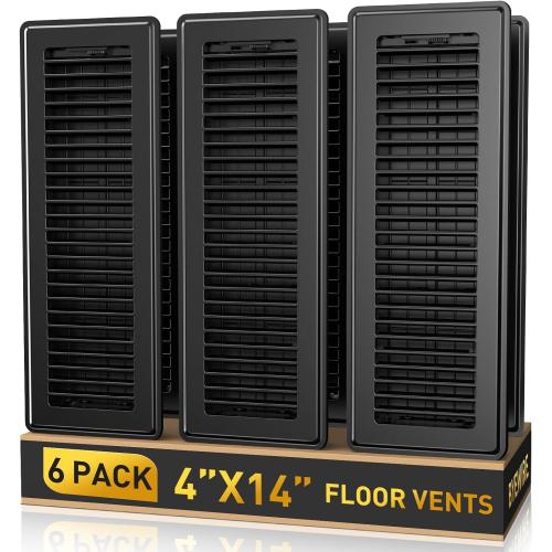 4x14 Floor Register 6-Pack, Heavy Duty Steel Walkable Vent Covers for Home Floor, Adjustable Quiet Airflow Vent Grill, Rust-Proof Black 14x4 Floor Vents