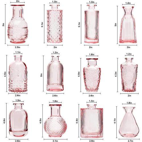 RUCKAE Pink Flower Vase in Bulk 22 Glass Bud Vases Vintage Small Vases for Centerpiece Table Wedding Decorations Home Decor Party (Pink)