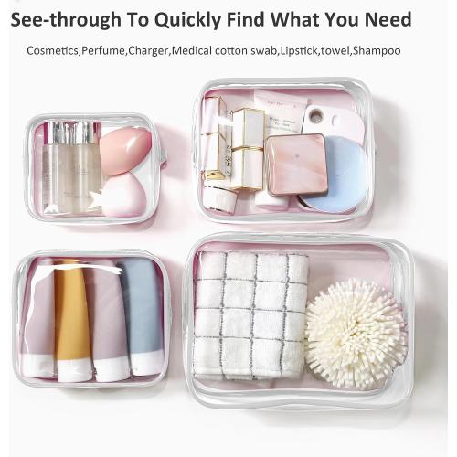 4 Pack Clear Makeup Bags, TSA Approved Toiletry Bag Car Organizer Travel Cosmetic Case Portable Travel Essentials Bags for Toiletries Clear Summer Beach Bag Carry on Airport Airline Compliant Bag