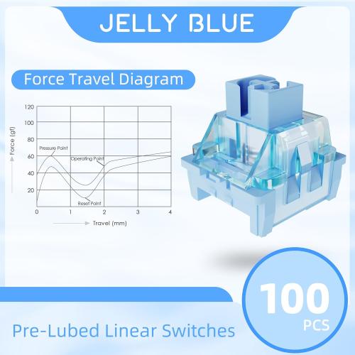 MAGIC-REFINER x Jelly Blue Switches for Mechanical Keyboard DIY, 50gf Tactile Keyswitch 3 Pins, Factory Pre Lubed with POM Stem Compatible for MX Mechanical Keyboard Switch Set (100PCS)