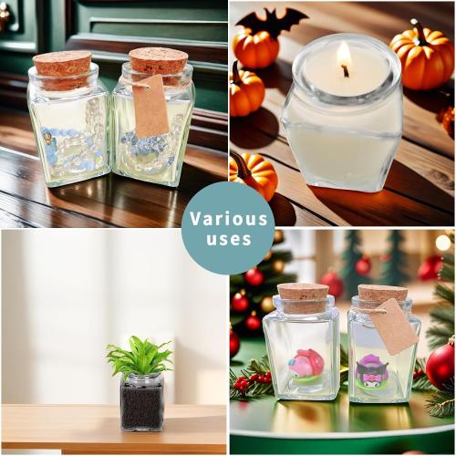 12 Pack Small Glass Jars With Lids, 3.4 oz Mini Bottles With Cork, Twine and Labels for Favors, DIY Crafts, Candy, Potion