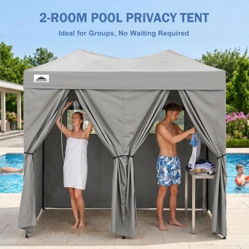 EAGLE PEAK Outdoor Pop Up Changing Room 8x4 ft, 2-Room Portable Privacy Shelter for Beach, Pool, Photoshoots or Dressing Room, Gray