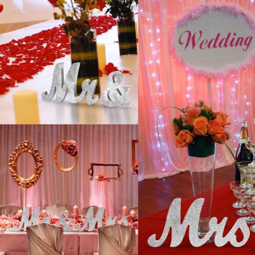 Adeeing Vintage Style Silver Glitter Mr and Mrs Signs for Wedding Sweetheart Table, Wooden Freestanding Letters, Photo Props, Rustic Decoration, Anniversary Shower