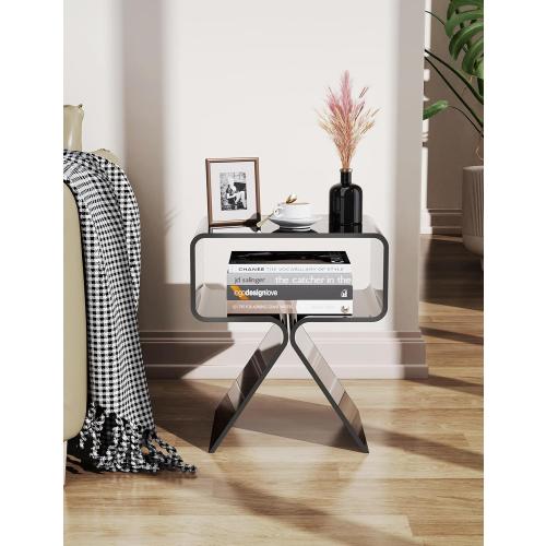 Acrylic Nightstand Side Table Modern Design Clear Home Decor Display End Table for Living Room (Black)