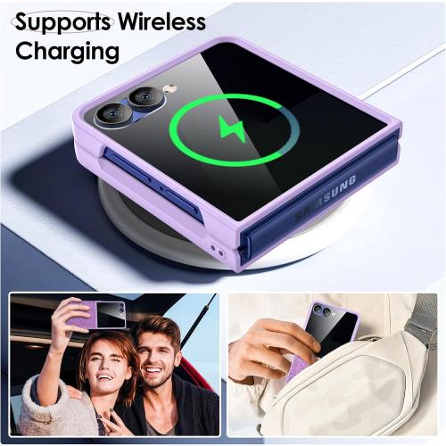 Maxdara for Z Flip 7 Glitter Case, Samsung Flip 7 Magnetic Case with Privacy Screen Protector Slim Cover Support Wireless Charging, Purple (Privacy Screen)