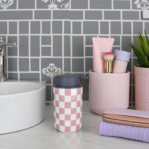 Foaming Soap Dispenser, Cute Pink Foam Hand Soap Dispenser for Bathroom Countertop, Soap Hand Dispenser for Kitchen Bathrooms- Pink Bathroom Decor