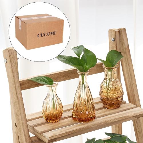 CUCUMI 14pcs Glass Bud Vase Set, Small Amber Vases for Centerpieces in Bulk, Vintage Glass Flower Vases for Wedding Home Table Party Decor