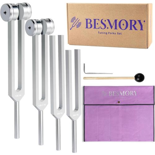 Tuning Forks for Healing Set - Weighted & Unweighted Tuning Fork(128Hz, 136.1Hz, 256Hz, 384Hz) with Reflex Hammer, Healing Instrunments for Sound Therapy & Meditation