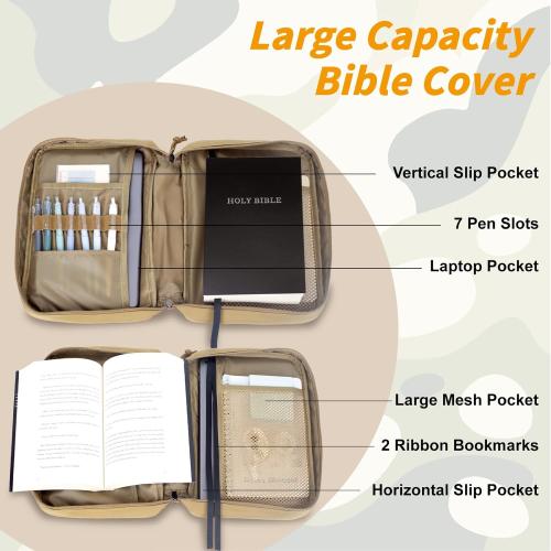 Tactical Bible Cover For Men,Large Bible Case With Shoulder Strap,Water-Resistant Book cover With Handle,Multi-Functional Carrying Bible Holder Bag For Church,Study,Spiritual