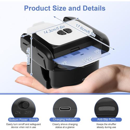 Card Shuffler - Rechargeable 2600mAh Automatic Card Shuffler with Auto-Stop Auto/Manual Modes Low Noise Jam-Free Electric Shuffler for 1–2 Decks Compatible with Poker, Blackjack, Popular Card Games