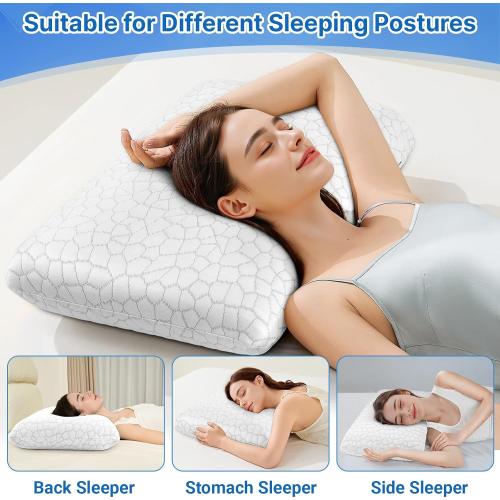 Size Queen Color White TranquilMoments Cooling Memory Foam Pillows, Cooling Bed Pillow, Bed Pillow for Side, Back and Stomach Sleepers, Neck Pillow for Sleeping with Removable and Machine Washable Cover, Queen Size (1 Pack)