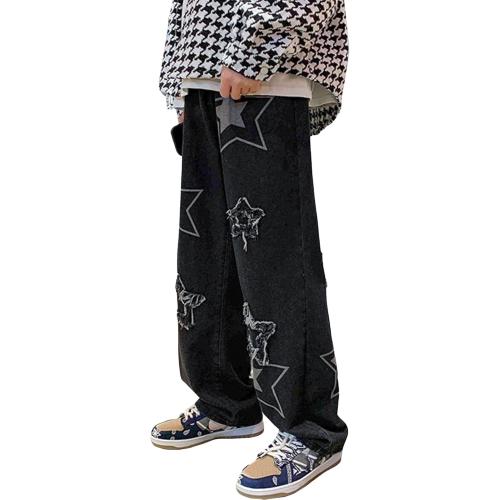 Size Large Black Zlmumulin Men's Baggy Hip Hop Denim Jeans Casual Fashion Hip Hop Loose Fit Skateboard Skater Vintage Denim Pants Streetwear