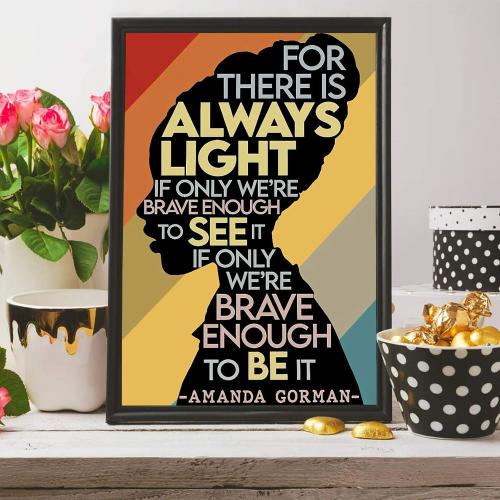 Amanda Gorman Poster Canvas Prints, Poem Amanda Gorman Wall Art The Hill We Climb Poem Poster Inaugural Quote Painting There Is Always Light Art Black History Month Wall Art Decor 16x24 Inch Unframed