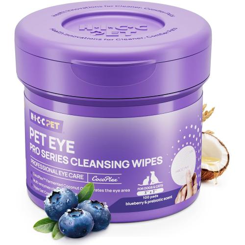 HICC PET Pro Eye Wipes for Dogs & Cats, Pet Face Wipes, 100 Count | Dual-sided Textured Wipes for External Cleaning of Visible Tear Residue, Everyday Eye Dirt, Face Folds and Wrinkles