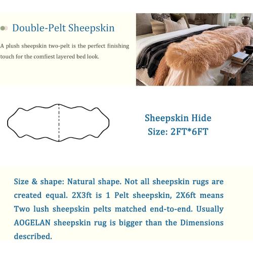 Fluffy Genuine Sheepskin Rug, Fuzzy Shaggy Fur Area Rug, Soft Fur Prayer Pup Mat Carpet, Chair Sofa Seat Cover, Bedroom, Living Room Double Pelts (Light Brown, 2x6ft)