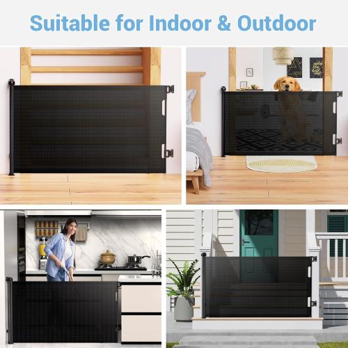 HAMOPY Retractable Baby Gate, 33 Tall, Extends up to 55 Wide, Durable Auto-Lock Baby Gates for Stairs, Mesh Dog Gate and Child Safety Gates for Doorways, Hallways, Indoor, Outdoor(Black)