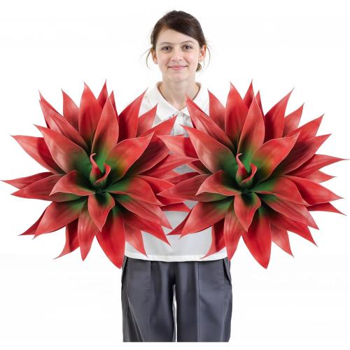 Velener Fall Fake Agave Artificial Plant, Red Fake Succulent Plant for Room Decor, Unpotted Faux Agave Stems Plant for Fall Outdoor/Indoor Decor, 28 inches, Set of 2