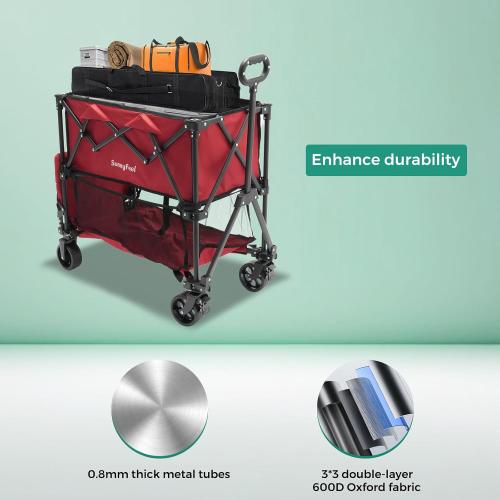 SUNNYFEEL Lightweight 47''L Double Decker Wagon for Sport, 270L Collapsible Wagon Cart,331lbs Collapsible Outdoor Utility Wagon Cart for Shopping Garden Camping,Red-Lightweight