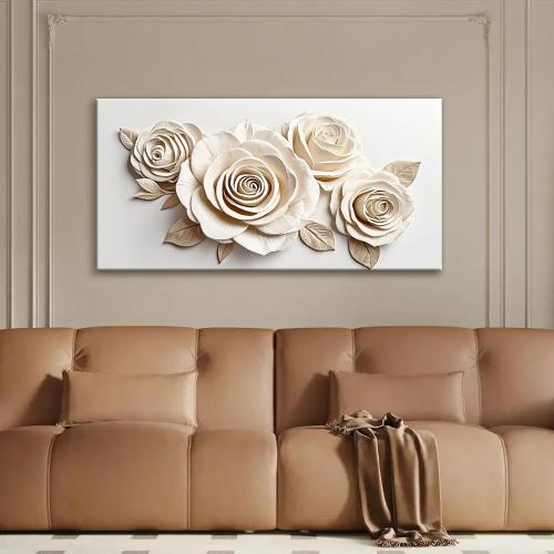 Wall Art Living Room Decor White Flower Wall Art Decor Modern Canvas Art Wall Decor Home Wall Art Suitable Pictures For Bedroom Apartment Office Can Be Hung 24X48