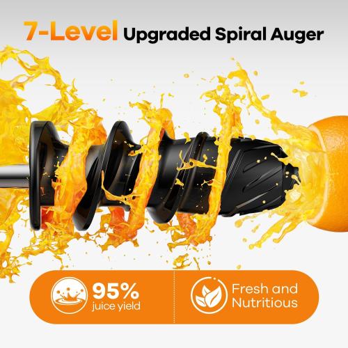 Cold Press Juicer Machine: Easy to Clean Slow Masticating Extractor for Veggies and Fruits, 92% Juice Yield High Nutrient and Vitamin, Quiet Motor & Reverse Function with Brush, Silver