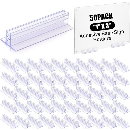 Clear 1x3 Fulmoon 50 Pcs Sign Holder, Adhesive Base Sign Holders Multiple Uses for Counters, Warehouses, Base Holders with Strong Adhesive (1*3in)