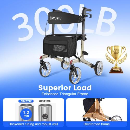 Walkers for Seniors with Seat, Foldable Rollator Walker, Reinforced Aluminum Frame, 8 Big Wheels for Indoor & Outdoor All Terrain Use, Height Adjustable Lightweight Rollator Walker with Seat