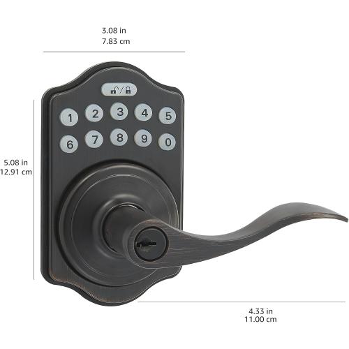 Amazon Basics Electronic Keypad, Keyless Entry Door Lock Deadbolt with Handle Set, Key Pad Front Door with Knob, Door Locks for Front Door, Door Handle, Oil Rubbed Bronze, 1-Pack