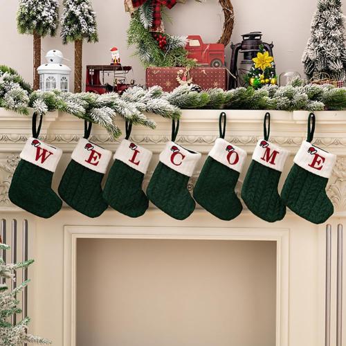 7 inch Mini Cute Knit Monogram Embroidered Christmas Stocking Personalized Initial Christmas Stocking Family Holiday Xmas Party Decor Christmas Decorations