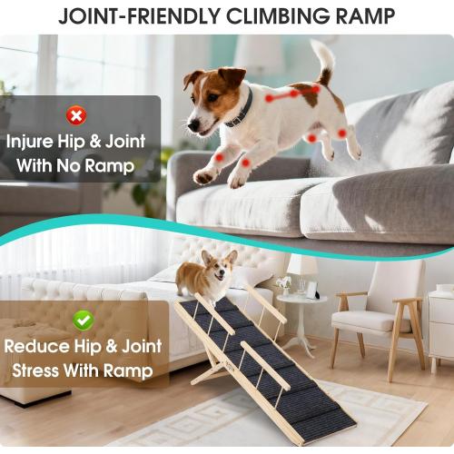 In hand Dog Ramp for High Bed with Safety Rails, Adjustable Foldable Pet Steps Ramp with Anti-Slip Pad, Assist Senior Arthritic, Injured, Small to Large Dogs to Climb Couch Bed Stairs Easily