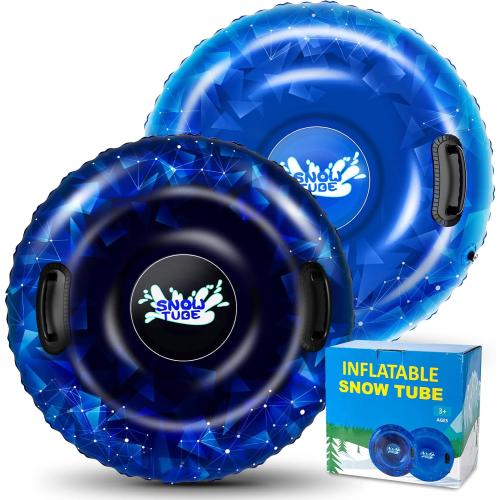 Snow Tube, WOLKEK 40 Inch 2Pack / 47 Inch 1Pack Snow Sled for Kids and Adult, Thickened Heavy Duty Hard Bottom Sleds for Snow with Handles, Winter Toys for Outdoor Sledding Snow Tube Sports