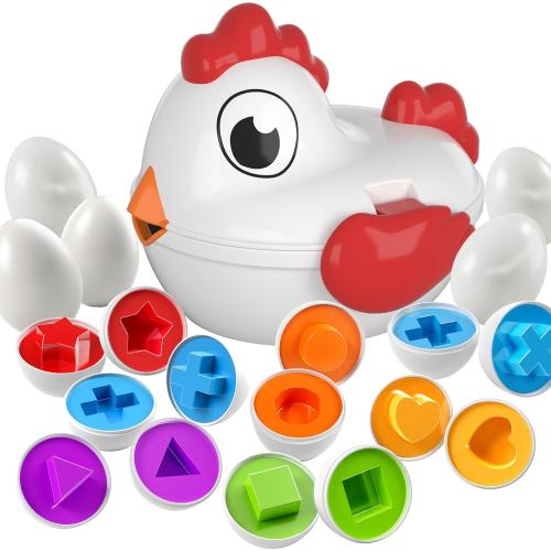TEMI Toddler Chicken Easter Eggs - Color Matched Game Shape Sorter with 6 Toy Eggs for Kids 3-5, Fine Motor Skills Sensory Toys, Educational Gifts for 3-6 Girls Boys Baby
