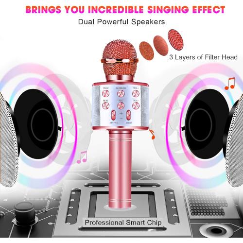 BlueFire 4 in 1 Karaoke Wireless Microphone with LED Lights, Portable Microphone for Kids, Great Gifts Toys for Kids, Girls, Boys and Adults (Pink) (no test)