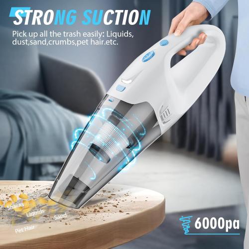Handheld Vacuum Cordless, 6KPA Strong Suction & 25 Mins Runtime, 1.6lbs Lightweight Hand Vacuum Cordless Rechargeable with HEPA Filter/LED Light/Multi-Accessories,for Home/Car/Office Cleaning
