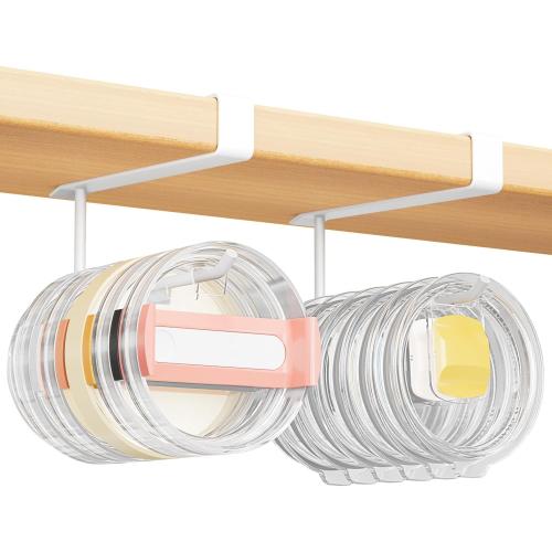 2 Pack Tumbler Lid Organizer, Under Cabinet Cup Lid Holder for Yeti Insulated Mug/Stanley Insulated Mug/Simple Modern Insulated Mug Lid, No Gluing, No Drilling, Up to 10 Lids (White)