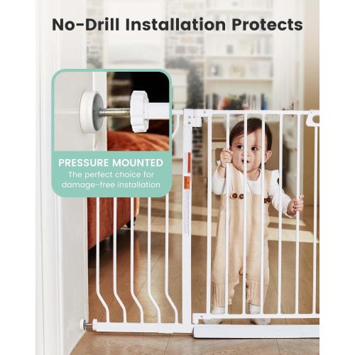 Mom's Choice-GROWNSY Baby Gate for Stairs, 29.5-48.4 Pressure Mounted Baby Gate for Top of Stair&Doorway with V-Shaped Rods, Anti-Trip Pedal, Extra Wide Stairs Dog Gate Easy Install w/Red Reminder