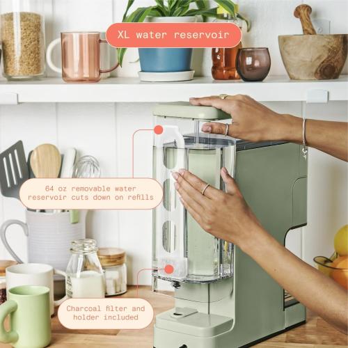 B - Perfect Grind Programmable Single-Serve Coffee Maker with Built-In Grinder, Fresh Ground Brewing, Touch Controls, Reusable Filter, Compact Countertop Design (Sage Green)
