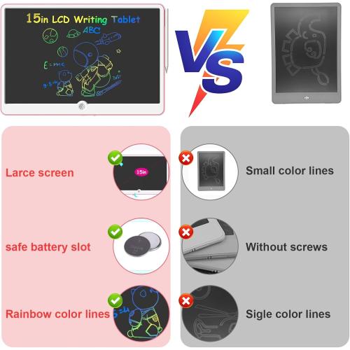 LCD Writing Tablet for Kids, ienRon 15 inch Quality Erasable Drawing Toddler Doodle Board for Kids, Preschool Toys for Baby Girls Boys, Rechargeable Toddler Drawing Board for Ages 3  Years Old, Pink